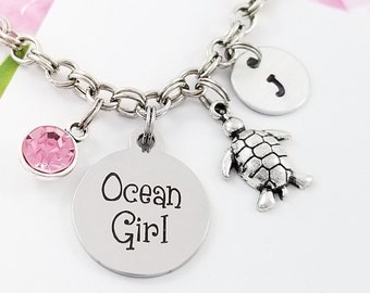 Turtle Bracelet - Ocean Girl Bangle - Tortoise Bangle - Ocean Charm Bangle - Beach Bracelet - Sea Soul Bangle - Beach Wedding Bracelet