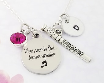 Flute Necklace - Music Necklace - Musician Necklace - Band Necklace - Flute Charm Necklace Music Charm Necklace - Flute Player Gift