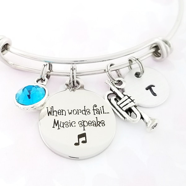 Trumpet Bracelet - Music Bangle - Music Bracelet - Musician Bracelet - Trumpet Bracelet- Music Charm Bracelet - Music Charm Bangle