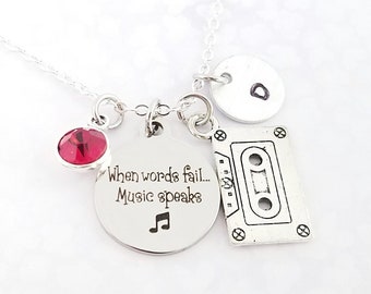 Silver Tone Mix Tape Necklace - Music Necklace - Musician Necklace - Band Necklace - Singer Charm Necklace Mix Tape Charm Necklace