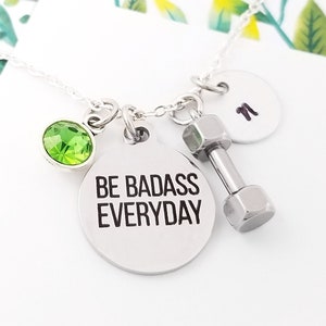 Be Badass Everyday Necklace Workout Necklace Fitness Necklace Dumbbell Necklace Weightlifting Necklace Crossfit Necklace image 1