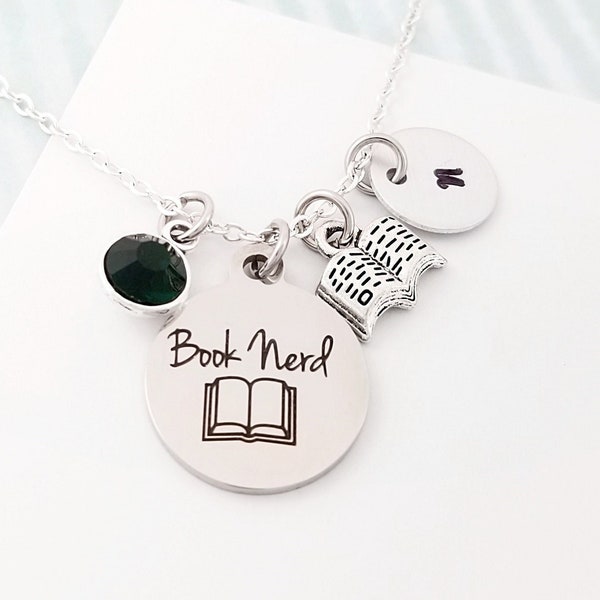 Book Nerd Necklace - Book Necklace - Writer Gift - Teacher Necklace - Author Gift - Librarian Necklace - Book Jewelry - Book Lover Necklace