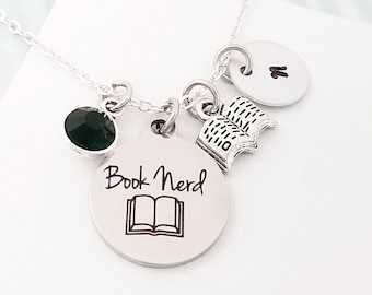 Book Nerd Necklace - Book Necklace - Writer Gift - Teacher Necklace - Author Gift - Librarian Necklace - Book Jewelry - Book Lover Necklace