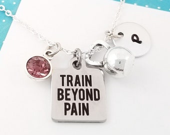 Train Beyond Pain Necklace - Workout Necklace - Fitness Necklace - Kettlebell Necklace Weightlifting Necklace - Crossfit Necklace