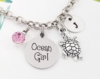 Turtle Bracelet - Ocean Girl Bangle - Tortoise Bangle - Ocean Charm Bangle - Beach Bracelet - Sea Soul Bangle - Beach Wedding Bracelet