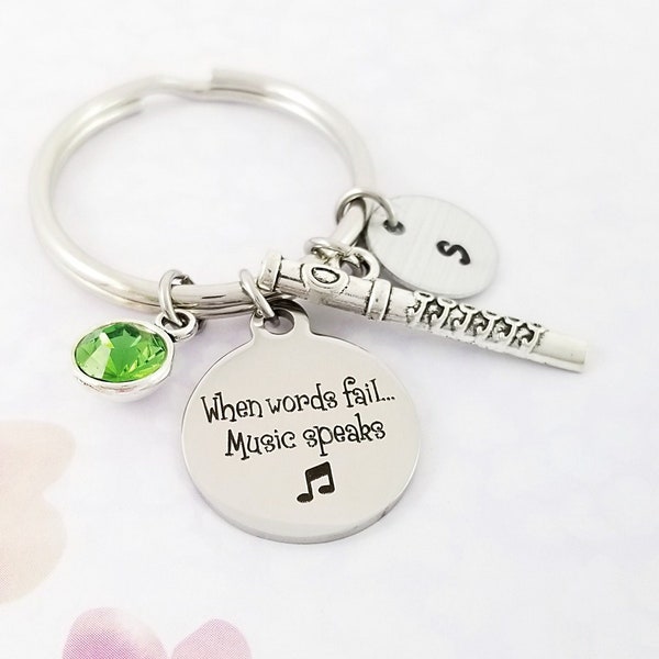 Flute Keychain - Music Keychain - Musician Keychain - Band Gift - Music Note Charm Jewelry - Flute Charm Keychain Flute Player Gift
