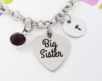 Big Sister Bangle - Big Sister Charm Bracelet - Personalized Bracelet - Custom Gift - Initial Bangle - Gift for Big Sister Bracelet