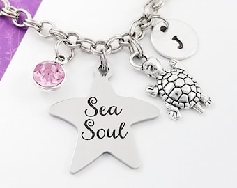 Turtle Bracelet - Ocean Girl Bangle - Tortoise Bangle - Ocean Charm Bangle - Beach Bracelet - Sea Soul Bangle - Beach Wedding Bracelet