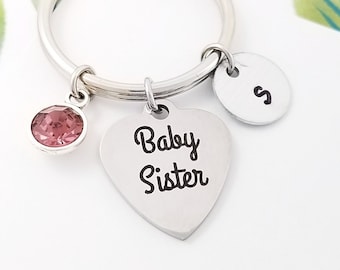 Baby Sister Keychain - Little Sister Charm Keychain - Personalized Keychain - Custom Gift - Initial Keychain - Gift for Little Sister Gift