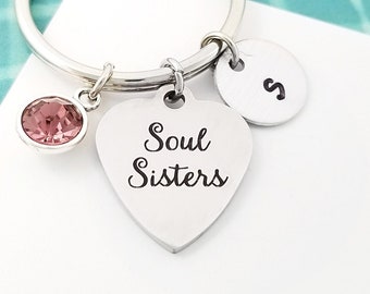 Porte-clés Soul Sisters - Porte-clés Soul Sister Charm - Porte-clés personnalisé - Cadeau personnalisé - Porte-clés initial - Cadeau pour le meilleur ami