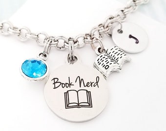 Book Nerd Bracelet - Book Bracelet - Book Bangle - Writer Gift - Author Necklace - Book Jewelry - Book Lover Necklace - Teacher Necklace