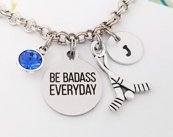 Hockey Bangle - Hockey Charm Bracelet - Hockey Stick Bangle - Hockey Jewelry - Hockey Fan Gift - Hockey Bracelet - Hockey Mom Gift