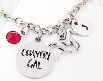 Horse Bracelet - Horse Bangle - Cowgirl Charm Bangle - Cowgirl Jewelry - Equestrian Bracelet - Cowgirl Gift - Cowboy Bangle - Horse Gift