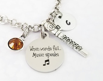 Flute Bracelet - Music Bangle - Musician Bracelet - Music Bracelet - Flute Charm Bracelet - Flute Charm Bangle Flute Player Gift