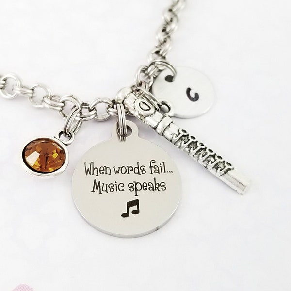 Flute Bracelet - Music Bangle - Musician Bracelet - Music Bracelet - Flute Charm Bracelet - Flute Charm Bangle Flute Player Gift