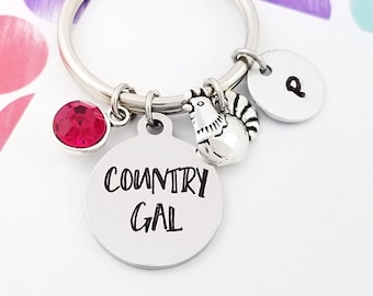 Chicken Keychain - Hen Charm Keychain - Country Girl Keychain - Cowgirl Gift - Cowboy Keychain Rooster Charm Keychain - Rooster Keychain