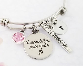 Flute Bracelet - Flute Bangle - Music Bracelet - Musician Bracelet - Flute Charm Bracelet- Music Charm Bracelet - Music Charm Bangle