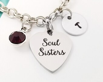 Soul Sisters Bangle - Soul Sister Charm Bracelet - Personalized Bangle - Custom Gift - Initial Bracelet - Gift for Best Friend Bracelet
