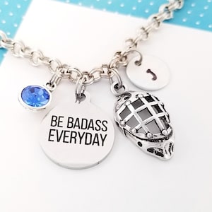 Hockey Bangle - Hockey Charm Bracelet - Hockey Mask Bangle - Goalie Bangle - Hockey Fan Gift - Hockey Bracelet - Hockey Mom Gift