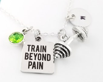 Train Beyond Pain Necklace - Workout Necklace - Fitness Necklace - Barbell Necklace Weightlifting Necklace - Crossfit Necklace