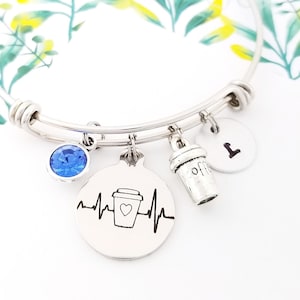 Coffee Lover Bracelet - Coffee Bracelet Coffee Gift - Custom Bracelet - Personalized Bangle - Coffee Jewelry - Barista Gift - Caffeine Gift