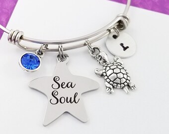 Turtle Bracelet - Ocean Girl Bangle - Turtle Bangle - Tortoise Bangle - Beach Bracelet - Sea Soul Bangle - Beach Wedding Bracelet
