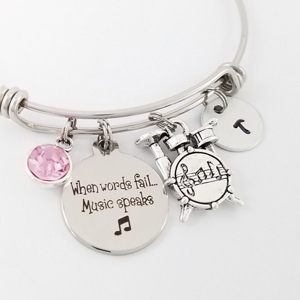 Drum Set Bracelet - Drummer Bangle - Music Bracelet - Percussion Bracelet - Drum Charm Bracelet- Music Charm Bracelet - Drumset Bracelet