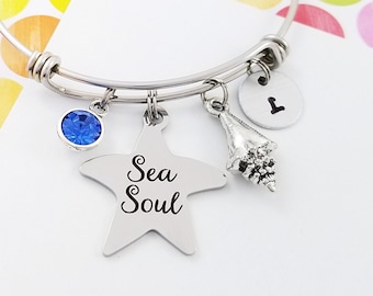 Seashell Bracelet - Ocean Girl Bangle - Sea Shell Bangle - Ocean Charm Bangle - Beach Bracelet - Sea Soul Bangle - Beach Wedding Bracelet