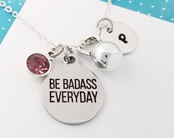 Be Badass Everyday Necklace - Workout Necklace - Fitness Necklace - Kettlebell Necklace Weightlifting Necklace - Crossfit Necklace