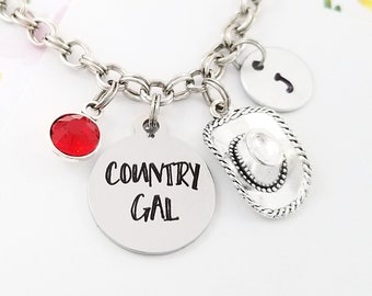 Cowgirl Hat Bracelet - Country Gal Bangle - Cowgirl Charm Bangle - Cowgirl Jewelry - Country Girl Bracelet - Cowgirl Gift - Cowboy Bangle