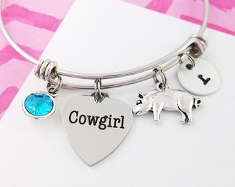 Pig Bracelet - Pig Charm Bangle - Cowgirl Jewelry - Pig Bangle - Cowgirl Gift - Cowboy Bangle - Cowgirl Bracelet Hog Bracelet 4H Bracelet