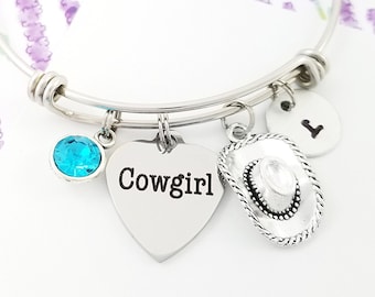 Cowgirl Hat Bracelet - Country Gal Bangle - Cowgirl Charm Bangle - Cowgirl Jewelry - Country Girl Bracelet - Cowgirl Gift - Cowboy Bangle