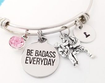 Be Badass Everyday Bangle - Karate Bangle - Martial Arts Bracelet - Taekwondo Bangle - Jiu Jitsu Bracelet MMA Jewelry Judo Jewelry