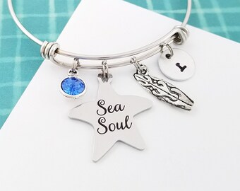 Surfboard Bracelet - Ocean Girl Bangle - Surf Bangle - Surfer Bracelet - Beach Bracelet - Sea Soul Bangle - Beach Wedding Bracelet