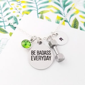 Be Badass Everyday Necklace Workout Necklace Fitness Necklace Dumbbell Necklace Weightlifting Necklace Crossfit Necklace image 2