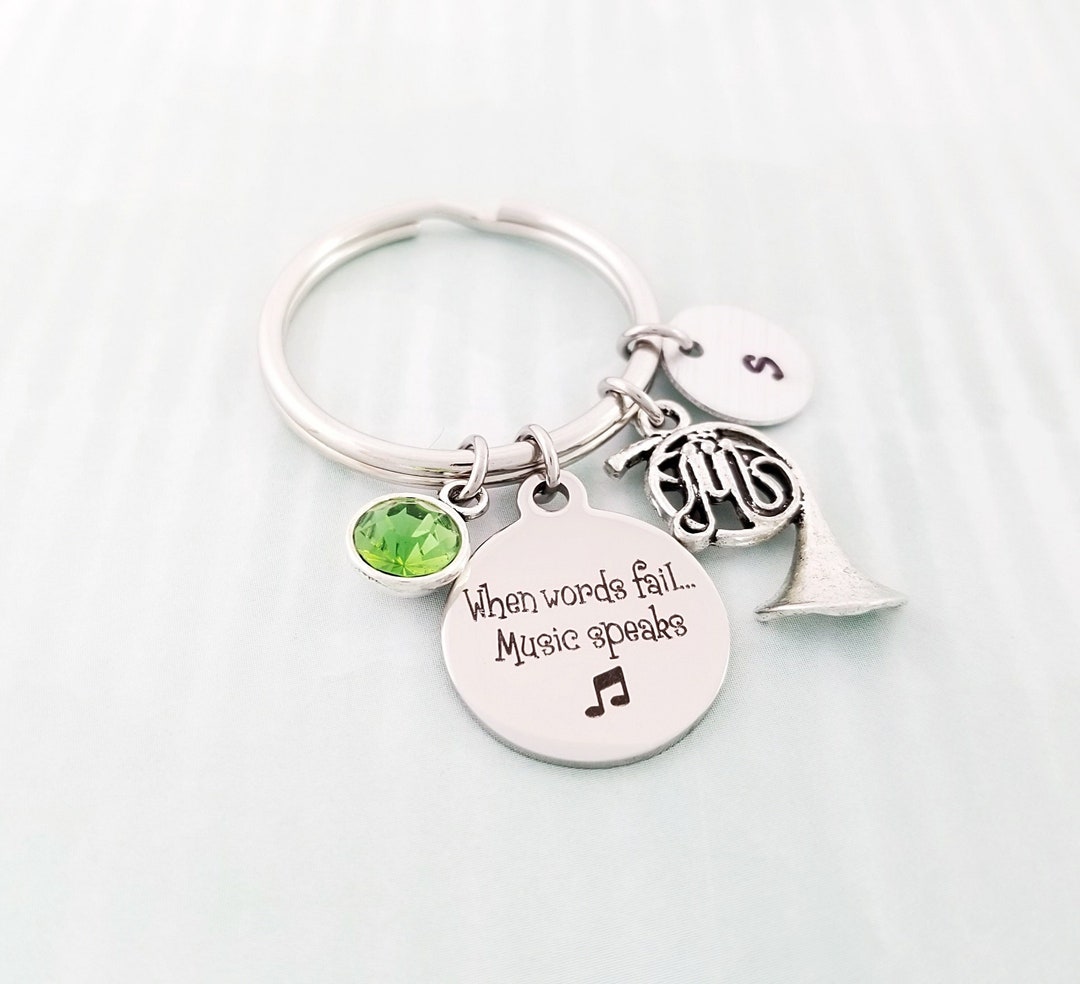 Silver Tone French Horn Keychain Music Keychain Musician Keychain Band