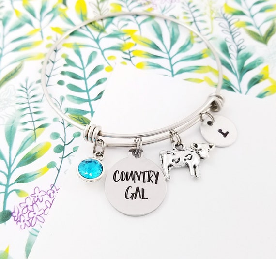 Cow Bracelet - Country Gal Bangle - Cowgirl Charm Bangle Cow Bracelet - Country Gal Bangle - Cowgirl Charm Bangle