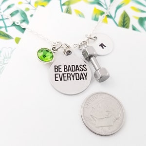 Be Badass Everyday Necklace Workout Necklace Fitness Necklace Dumbbell Necklace Weightlifting Necklace Crossfit Necklace image 3