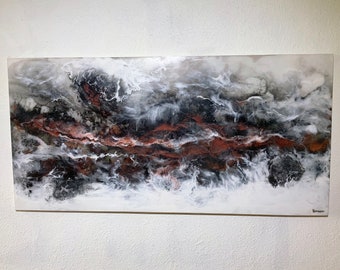 Arte de pared de resina, diseño abstracto único, a medida, único, rojo, blanco y negro, imagen, obra de arte, hogar, decoración