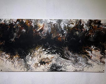 Arte de pared abstracto acrílico único y personalizado, en blanco, negro y marrón, imagen para decoración del hogar