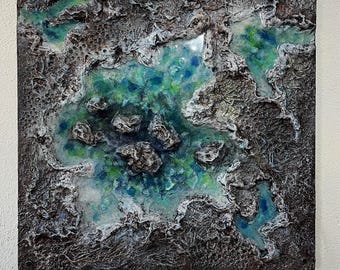 Arte de pared de resina, diseño abstracto único, arte de pared de resina abstracto 3D único a medida, yeso fundido con pinturas acrílicas, hogar, decoración