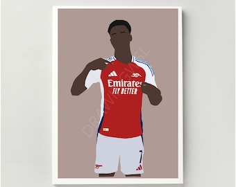 Bukayo Saka Print - Arsenal | Illustration, Football, Poster | A4, A5