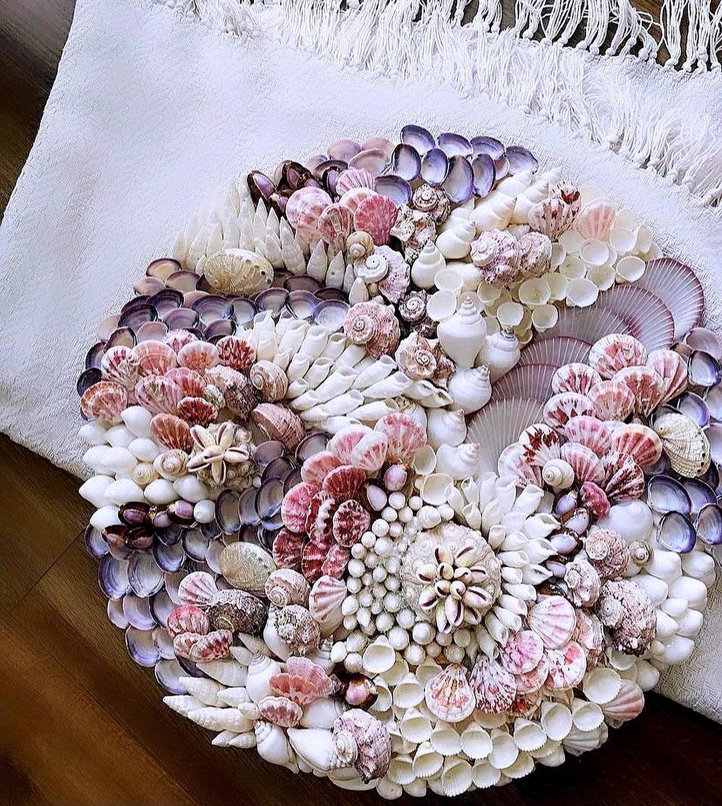 Seashell Wall Mosaic –“mermaids Gardens” Pink Purple Sea Shells