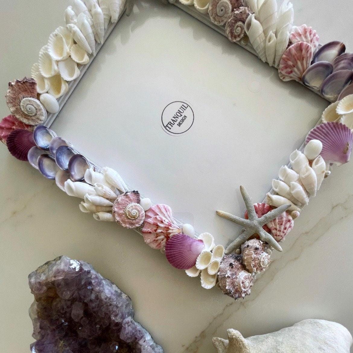 Seashell Picture Frame- Natural Pink Purple Shell Starfish Mosaic ...