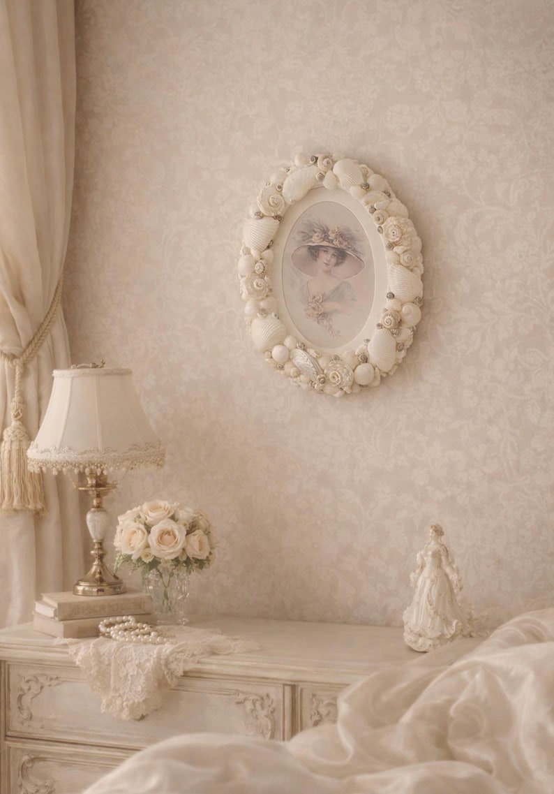 Wight Shell Frame Oval Seashell Frame - Natural White and Pearlized Shells “charlotte ...