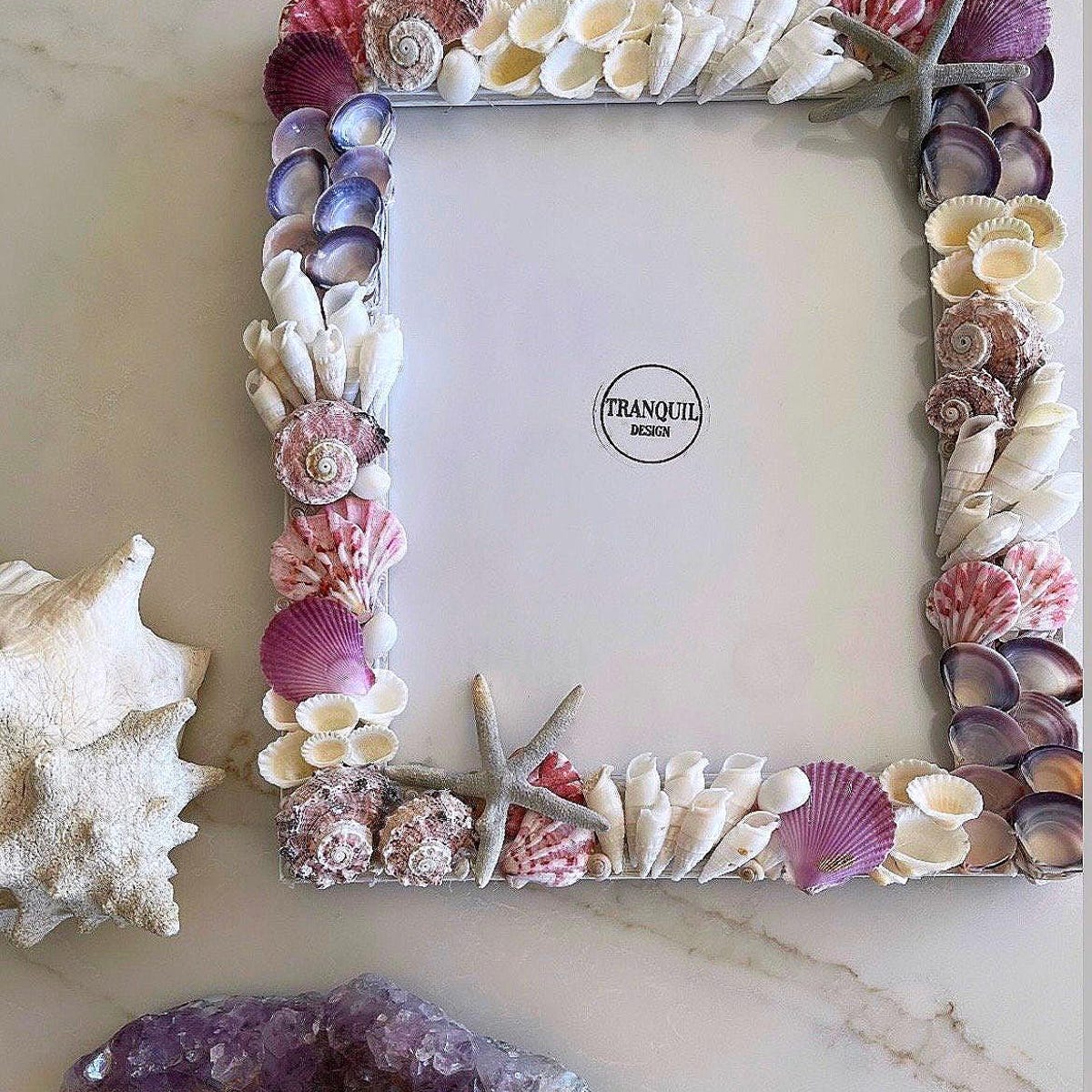 Seashell Picture Frame- Natural Pink Purple Shell Starfish Mosaic Coastal Decor - Etsy