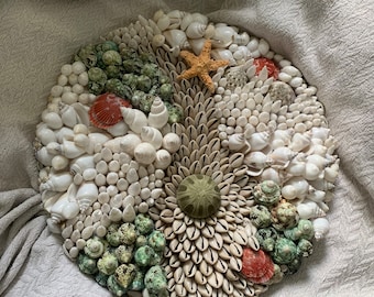 Seashell Mosaic Wall Art – “deep Sea Coral Reef” Round Wall
