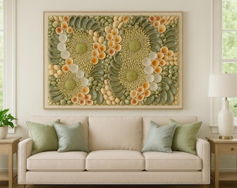 Seashell Mosaic Wall Panel – “Deep Sea Coral Reef” Coastal Nautical Art, Custom Natural Mural