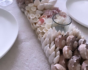 Seashell Candle Holder MERMAIDS GARDEN & DEEPSEA Shell Sculptures- Natural Pink Purple Seashells Urchin - Coastal Nautical Décor Centerpiece