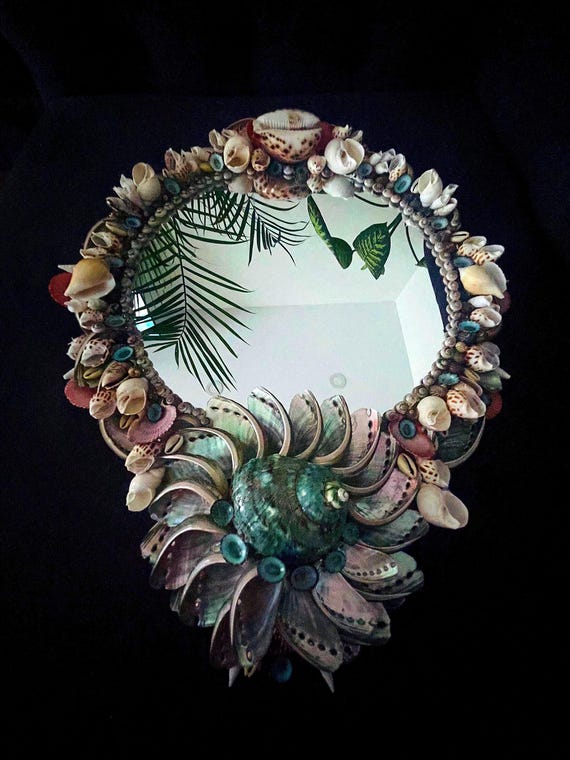 Seashell Mirror, “Spell of the Siren” Abalone & Limpet Shells, Mystical Magical Mermaid Nautical Decor